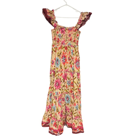 House of Harlow 1960 Zoey Smocked Floral Maxi‎ Dress Flutter Sleeve Boho Size S - Picture 8 of 16